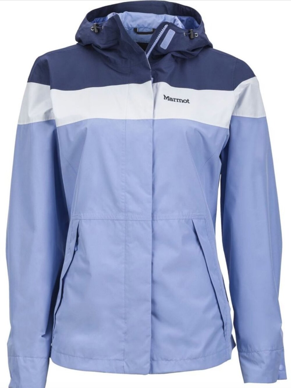 Marmot Light Blue and Navy Colorblock Rain Jacket